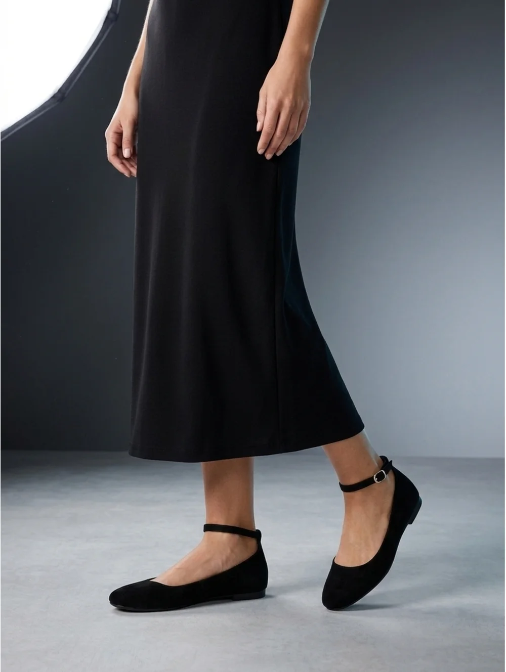 a.n.a Kearny Black Faux Suede Ankle Strap Ballet Flats Women's Size 8M